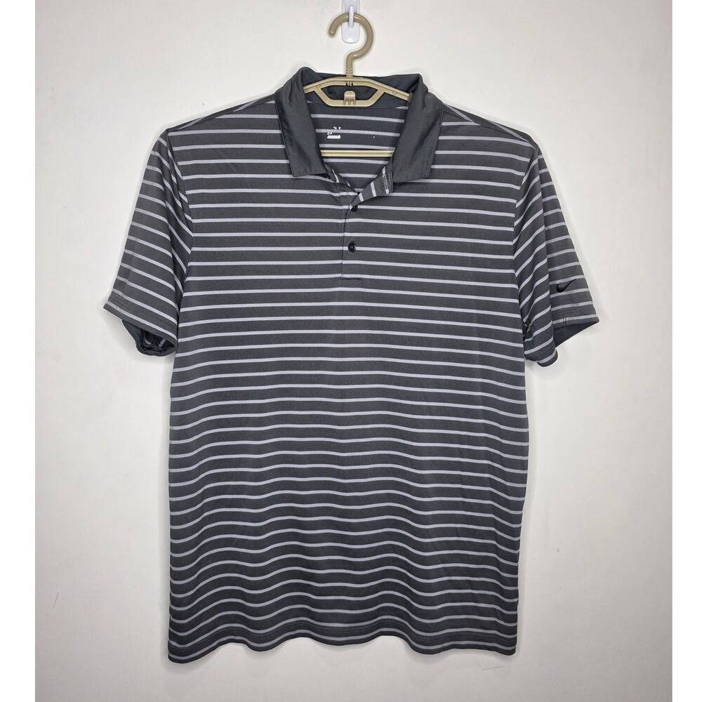 Nike Dri-fit grey striped short sleeve polo shirt - large